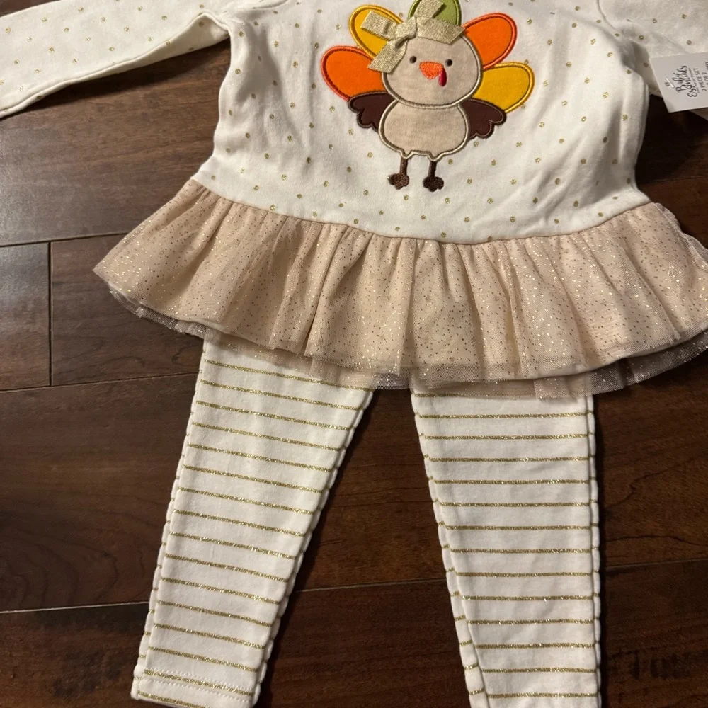 Baby Essentials Thanksgiving Turkey top  12M NWT Tutu Legging Set